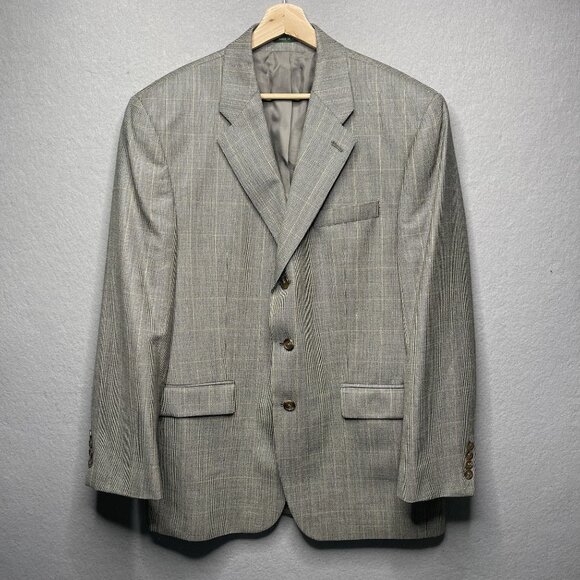Lauren Ralph Lauren Mens Blazer Jacket Plaid Gray Wool & Silk Blend 42R - Picture 1 of 8